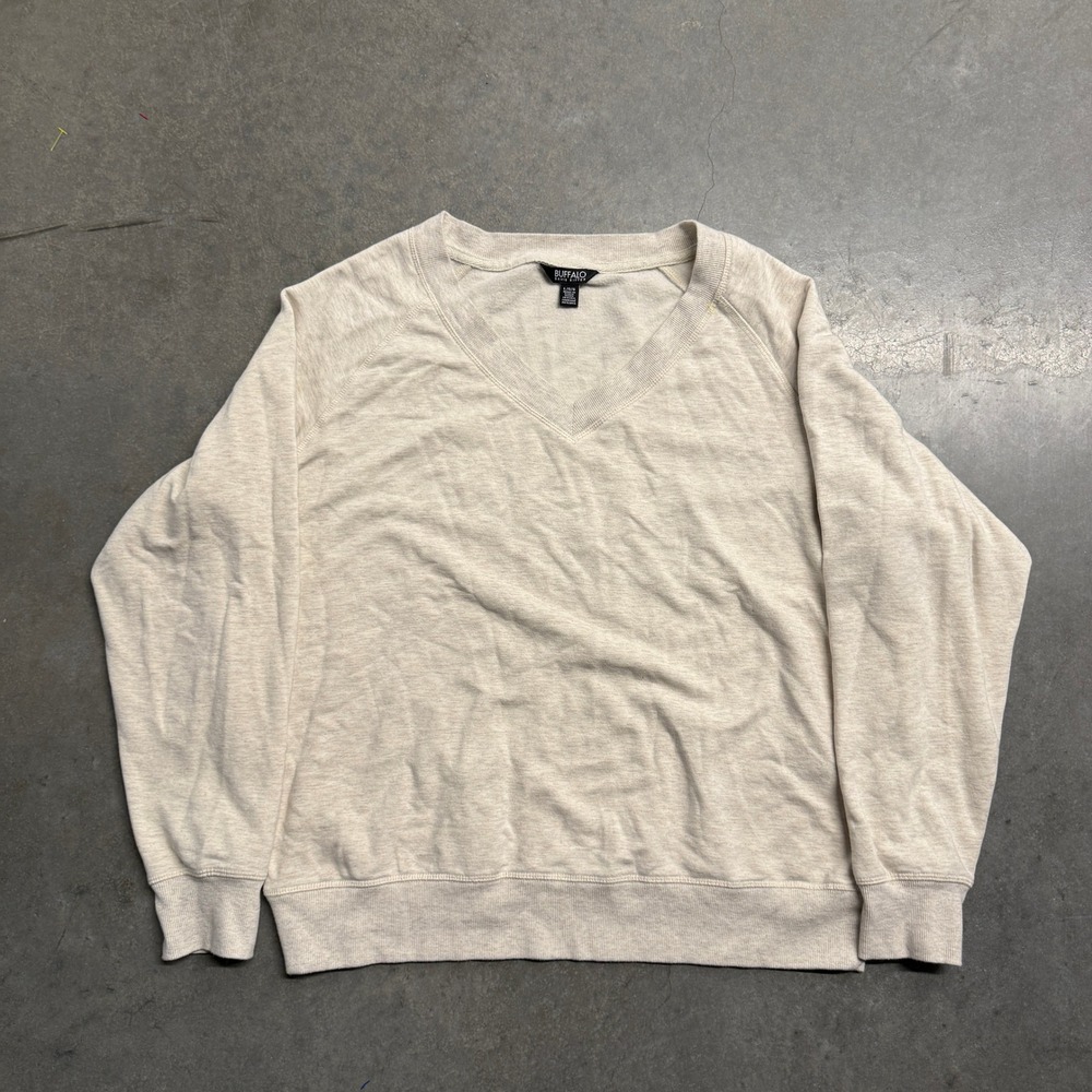 Buffalo David Bitton Mens V-Neck Raglan Sweatshirt Oatmeal Heather Size Large